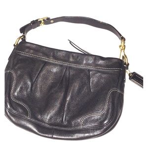 COACH black pebbled shoulder bag w/gold accents
